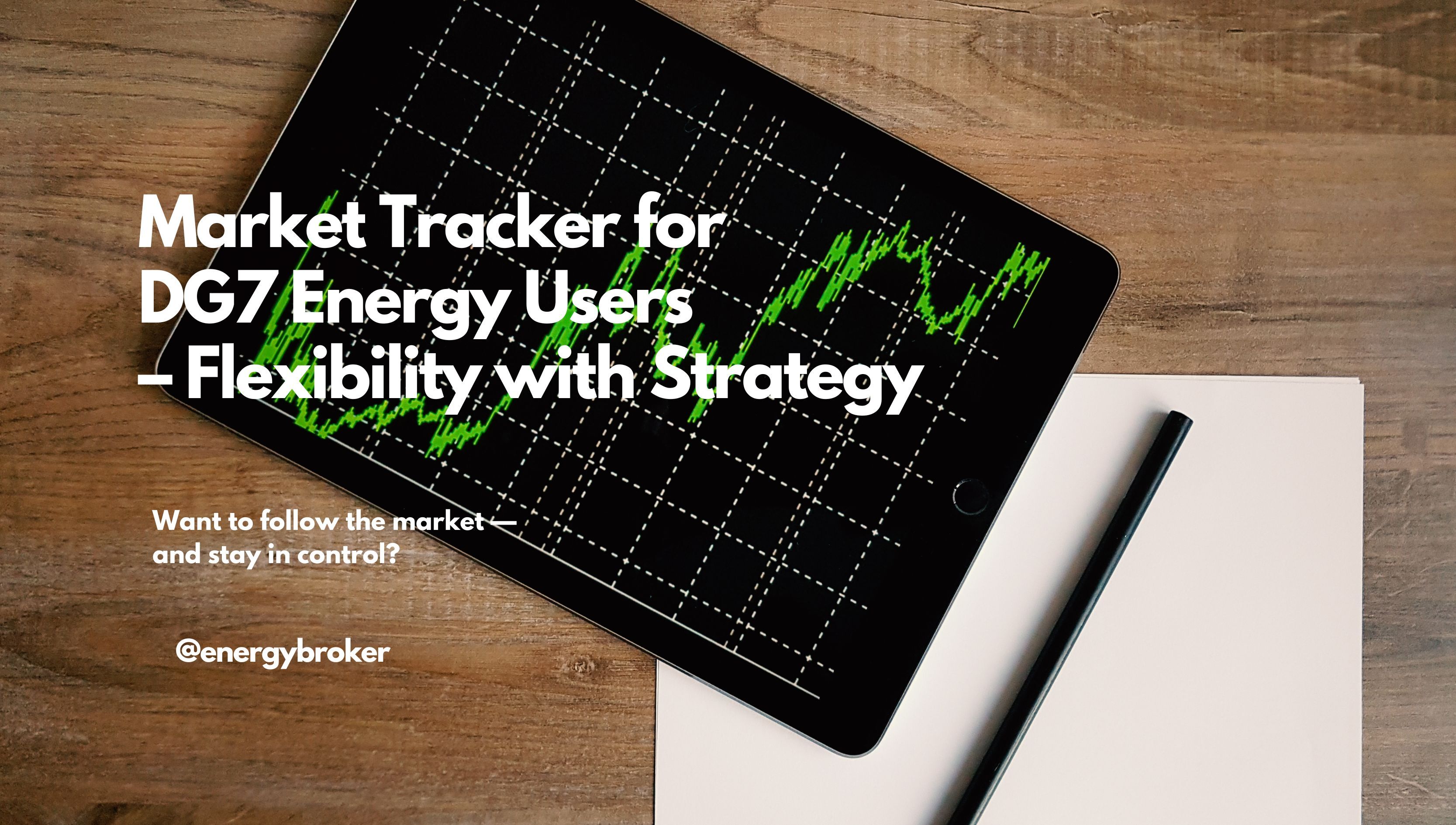 Market Tracker energy contract for DG7 users in Ireland with graph showing wholesale electricity price trends and commercial energy savings